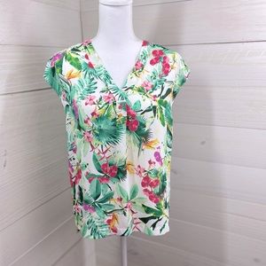 Worthington Bright Tropical Floral Print Top S FREE SHIP
